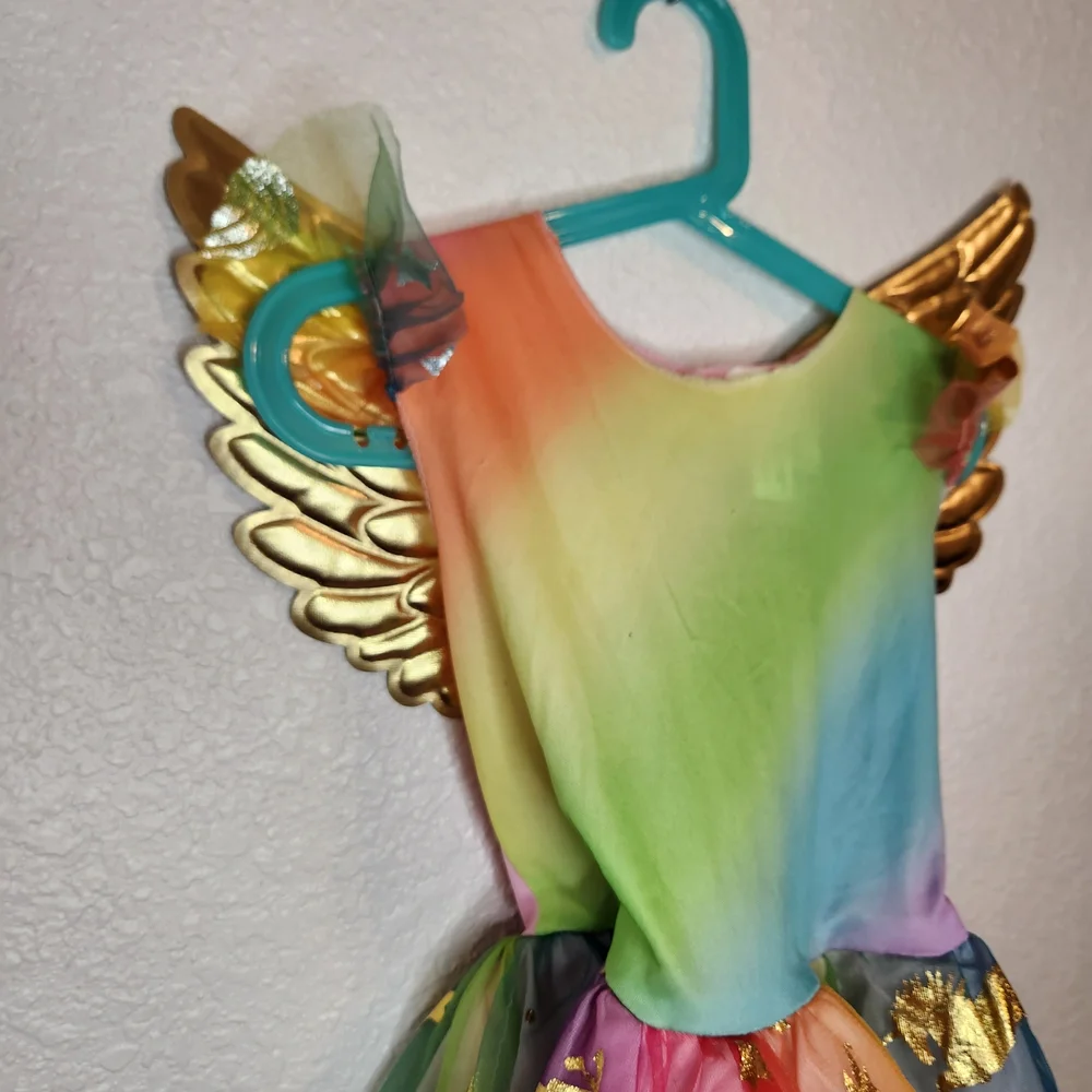 Kids Rainbow Gold Wing Fairy Costume unicorn princess 4 5
